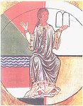 Hildegard von Bingen, Ausschnitt aus einer Miniatur (Buchmalerei) des Codex Latinus